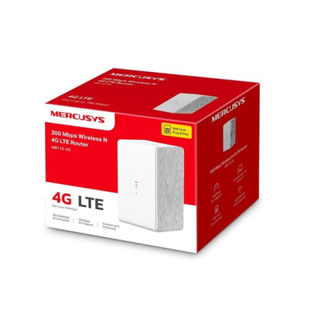 N300 Wi-Fi 4G LTE Router, Build-In 150Mbps 4G LTE Modem SPEED: 300 Mbps at 2.4 GHz, 4G Cat4 150/50 Mbps SPEC: Internal A