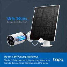 Tapo Solar Panel SPEC: 5.2V 4.5W FEATURE: Non-Stop Power, Works with Tapo Battery Camera, 4m Charging Cable, 360° Adjust