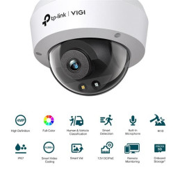 4MP Full-Color Dome Network Camera SPEC: H.265+/H.265/H.264+/H.264, 1/3" Progressive Scan CMOS, Color/0.005 Lux@F1.6, 0