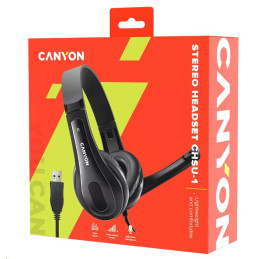 CANYON headset CHSU-1, lehký, USB připojení, černá