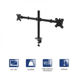 Akyga Dvojité rameno na monitor AK-MB-02 VESA 75x75mm / 100x100 mm 15-32“