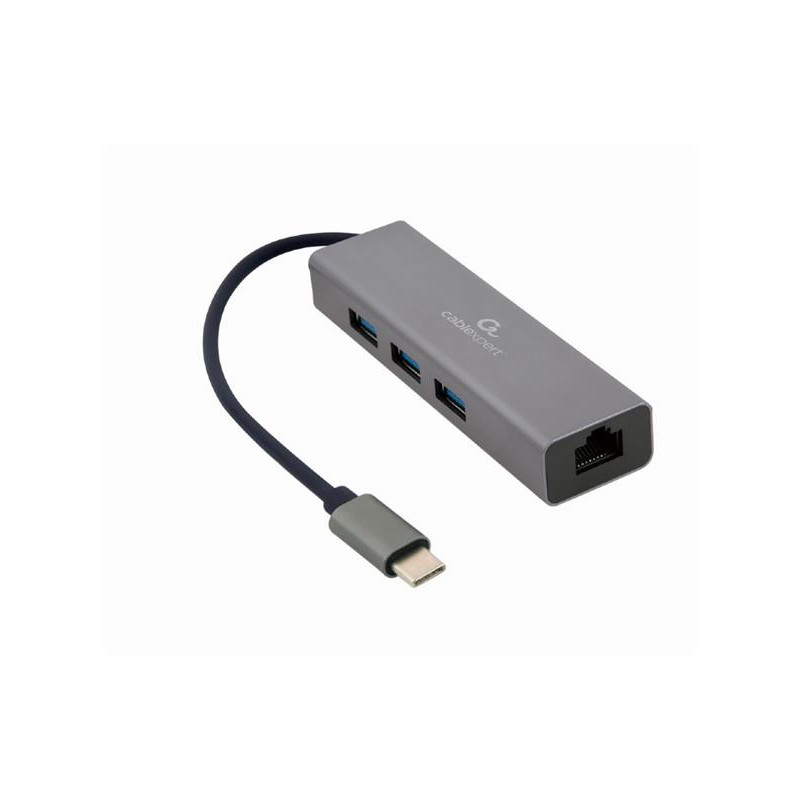 Gembird adaptér USB-C (M) na Gigabit LAN (F) + 3x USB 3.1 hub