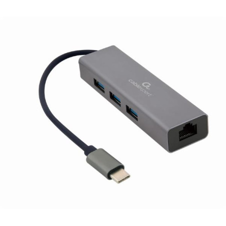 Gembird adaptér USB-C (M) na Gigabit LAN (F) + 3x USB 3.1 hub