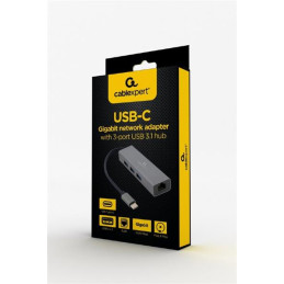 Gembird adaptér USB-C (M) na Gigabit LAN (F) + 3x USB 3.1 hub