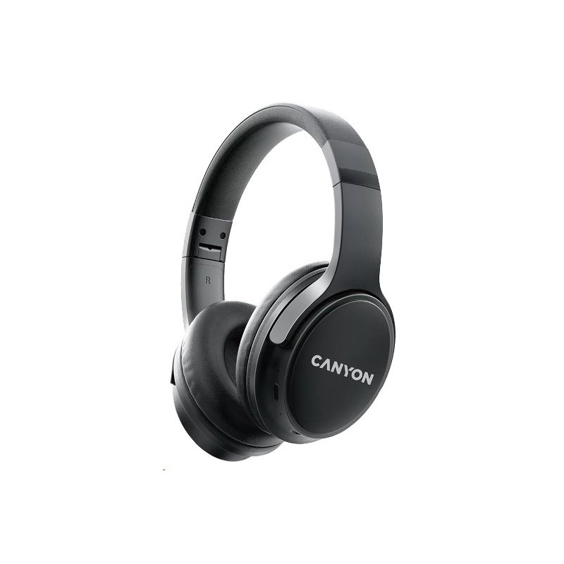 CANYON bezdrátová sluchátka OnRiff 4, BT 5.3, USB-C, baterie 500 mAh, mic., 40mm měniče, černé