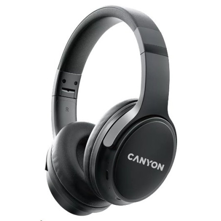CANYON bezdrátová sluchátka OnRiff 4, BT 5.3, USB-C, baterie 500 mAh, mic., 40mm měniče, černé