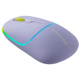 CANYON myš optická bezdrátová MW-22, RGB, 800/1200/1600 dpi, 4 tl, BT+2,4GHz, baterie 650mAh, mountain lavender