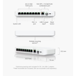 Ubiquiti UniFi Switch Flex 2.5G (USW-Flex-2.5G-8), 8-Port 2.5Gbt, 1x 10GbE RJ45/SFP+, PoE-in, USB-C