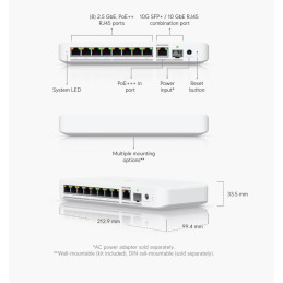 Ubiquiti UniFi Switch Flex 2.5G PoE (USW-Flex-2.5G-8-PoE), 8-Port 2.5Gbt PoE++, 1x 10GbE RJ45/SFP+, PoE- budget 196W