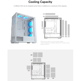 COUGAR PC skříň MX220 RGB White Mid Tower Mesh Front Panel 4 x 120mm ARGB Fans TG Left Panel