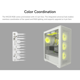 COUGAR PC skříň MX220 RGB White Mid Tower Mesh Front Panel 4 x 120mm ARGB Fans TG Left Panel