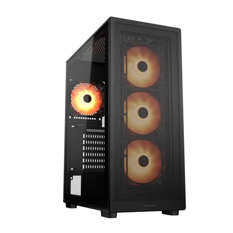 COUGAR PC skříň MX220 RGB Black Mid Tower Mesh Front Panel 4 x 120mm ARGB Fans TG Left Panel