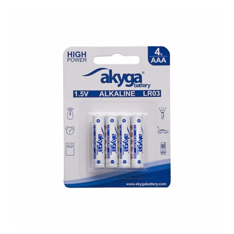Akyga alkalická baterie AAA LR03 Zn-MnO2, 1.5V/1300mAh, blister 4x