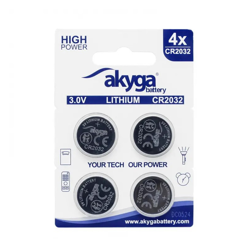 Akyga lithiová baterie CR2032 Li-MnO2, 3V/210mAh, blister 4x