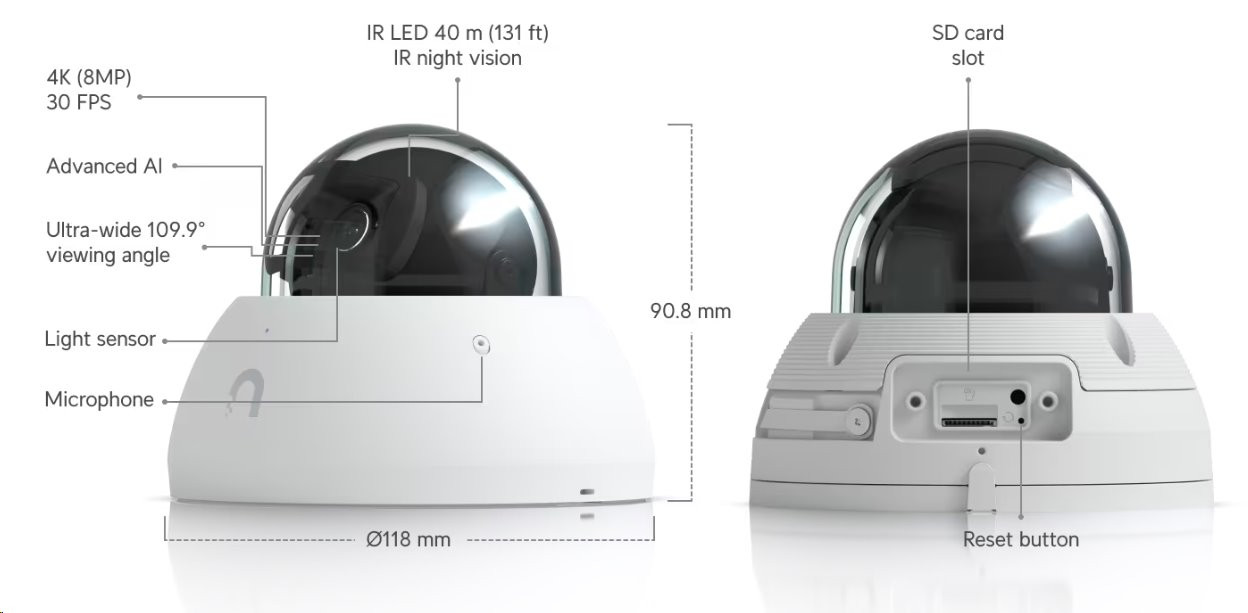 Ubiquiti UniFi AI Dome – 4K kopulová AI kamera, bílá