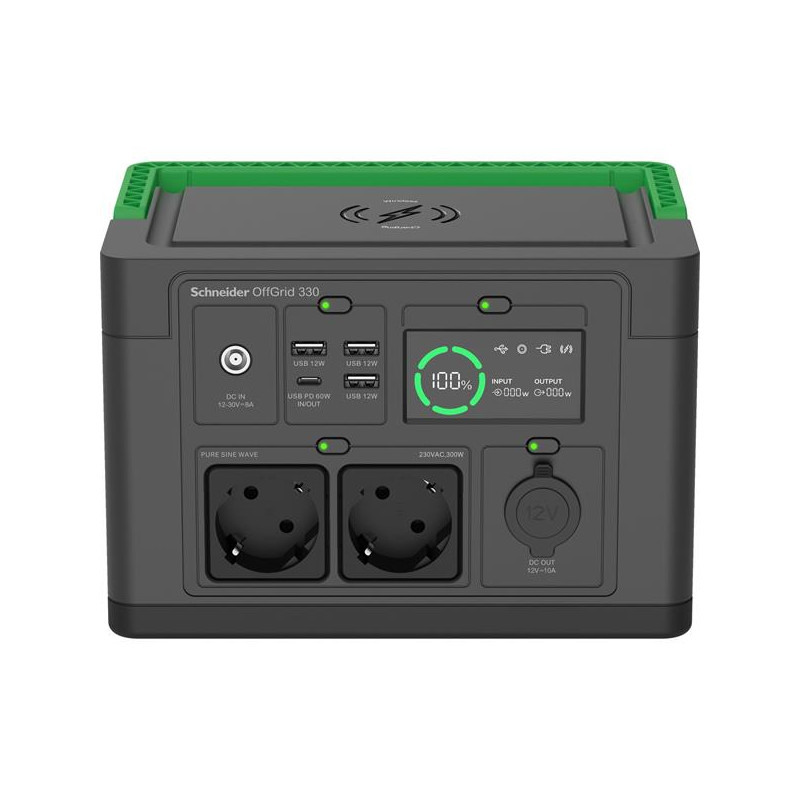 Schneider OffGrid Portable Power Station 330, 332Wh Lithium-ion, 2 Schuko, Sinewave
