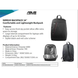 ASUS ruksak NEREUS BACKPACK, 16", čierny
