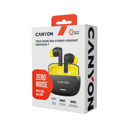 Bezdrátová stereo sluchátka True wireless Hexagon 7, černo/žlutá