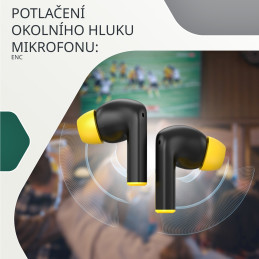 Bezdrátová stereo sluchátka True wireless Hexagon 7, černo/žlutá