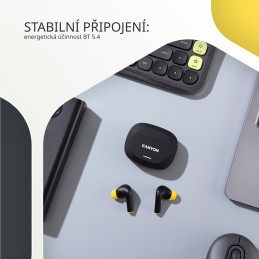 Bezdrátová stereo sluchátka True wireless Hexagon 7, černo/žlutá