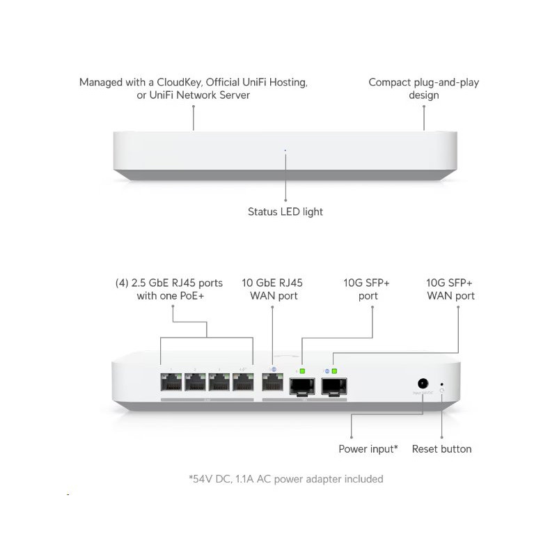 Ubiquiti Gateway Fiber, Desktop 10G independent gateway with integrated 4-port 2.5 GbE switch