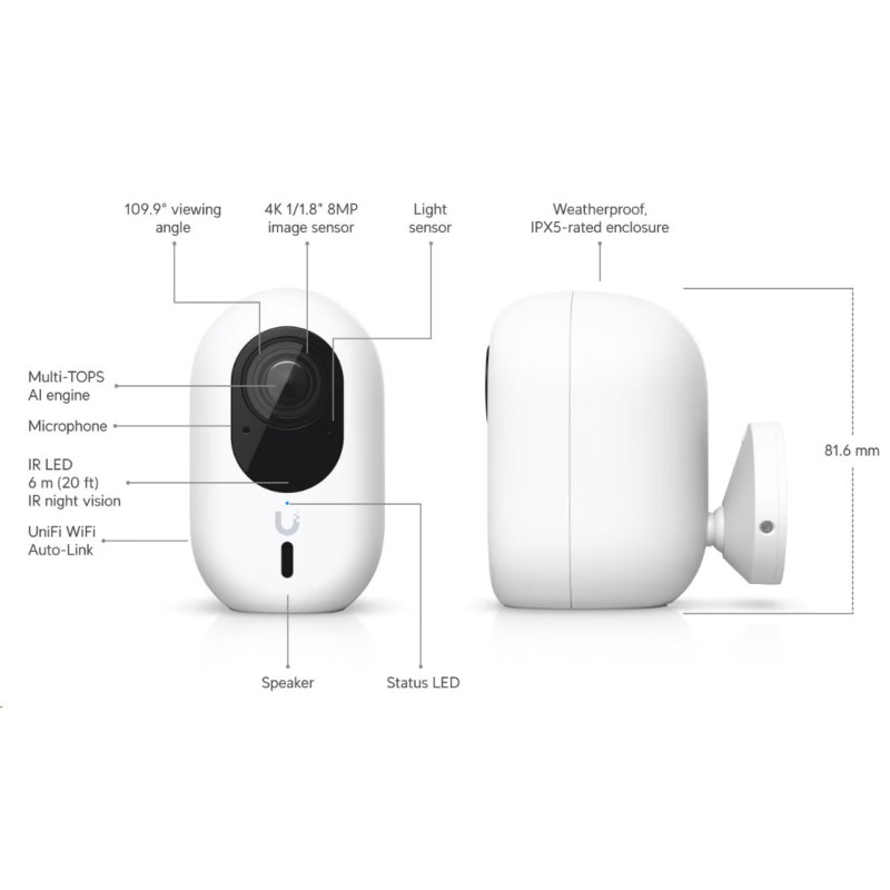 Ubiquiti UniFi Protect G6 Instant – 4K Wi-Fi kamera, EU, bílá