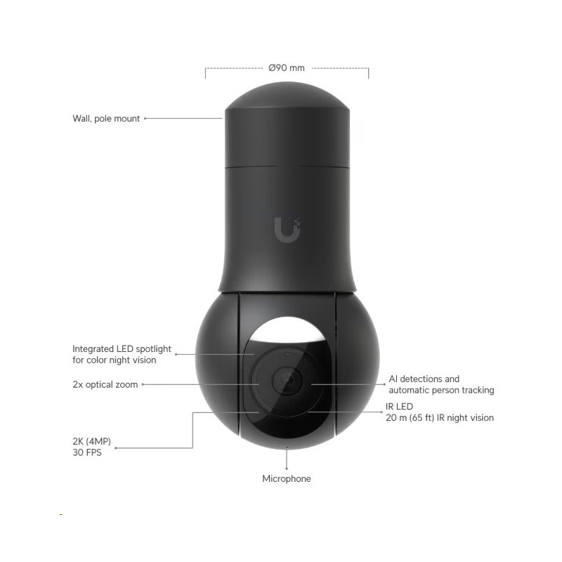 Ubiquiti UniFi Protect G5 PTZ – kompaktní PTZ kamera, černá