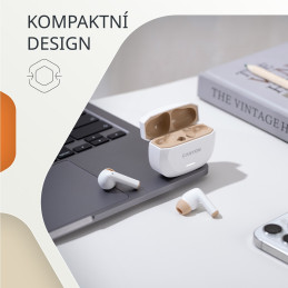 Bezdrátová stereo sluchátka True wireless Hexagon 7, bílo/béžová