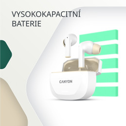 Bezdrátová stereo sluchátka True wireless Hexagon 7, bílo/béžová
