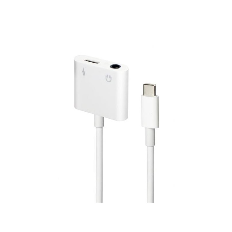 Gembird audio adaptér USB-C (F) na stereo 3.5 mm jack (M) + USB-C (F) pre nabíjanie, 10cm kábel, biely