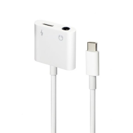 Gembird audio adaptér USB-C (F) na stereo 3.5 mm jack (M) + USB-C (F) pre nabíjanie, 10cm kábel, biely