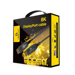 Gembird kábel DisplayPort (M - M), 8K, aktívny, optický (AOC), s Ethernetom, prémiový, 5 m, čierny