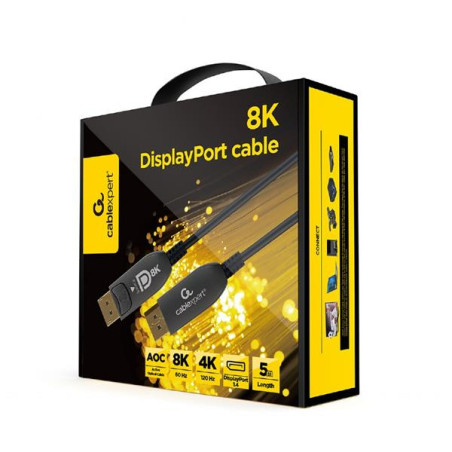 Gembird kábel DisplayPort (M - M), 8K, aktívny, optický (AOC), s Ethernetom, prémiový, 5 m, čierny