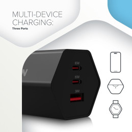 CANYON charger HEXAGON 65 GaN 65W 2xPD 1xQC EU Black