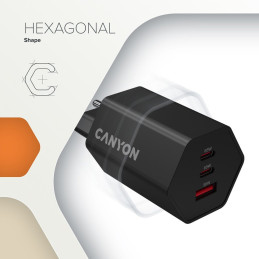 CANYON charger HEXAGON 65 GaN 65W 2xPD 1xQC EU Black