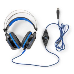 NEDIS herní headset GHST500BK/ drátová sluchátka + mikrofon/ zvuk 7.1/ LED/ USB/ kabel 2,1 m/ černo-modrý