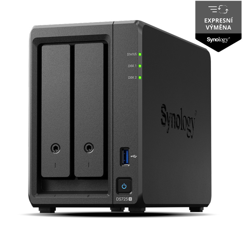 Synology DiskStation DS725+, 2-bay NAS, CPU DC AMD Ryzen R1600 64bit, RAM 4GB, USB-C, LAN 1x 2.5GB + 1x 1Gb