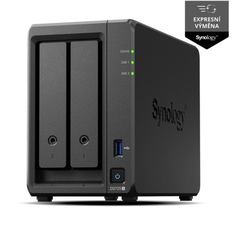 Synology DiskStation DS725+, 2-bay NAS, CPU DC AMD Ryzen R1600 64bit, RAM 4GB, USB-C, LAN 1x 2.5GB + 1x 1Gb