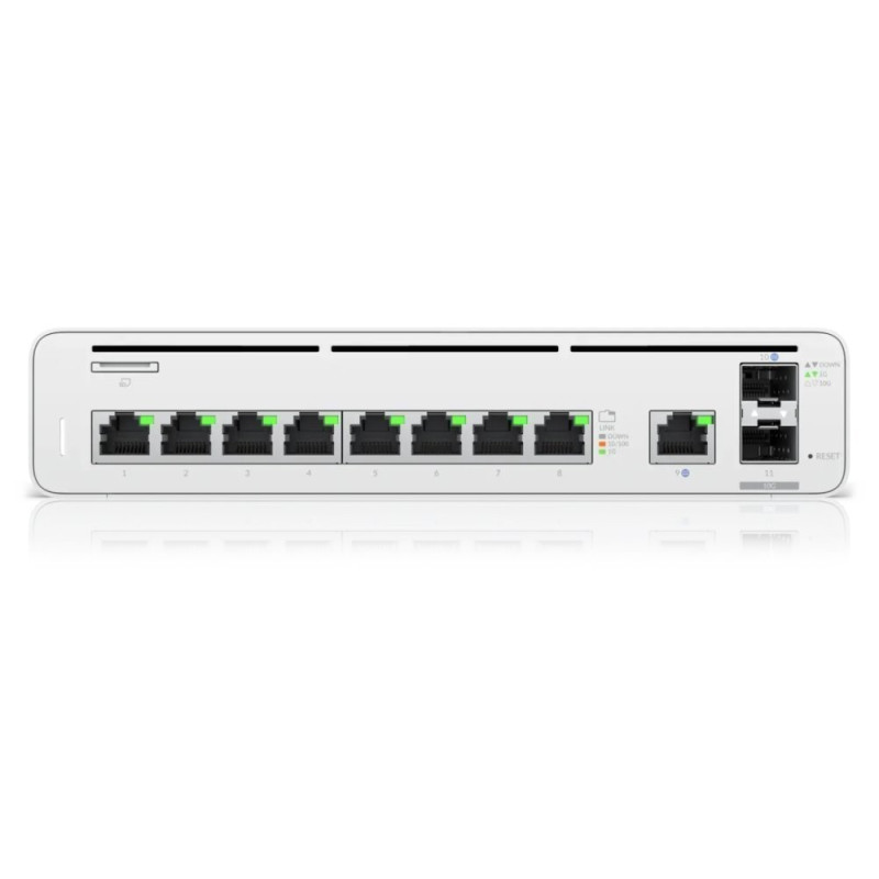 Ubiquiti UISP Switch Router, 9x Gbit RJ-45, 2x 10Gbit SFP+, Bluetooth management, 4GB DDR4, 16GB eMMC, 128GB SSD