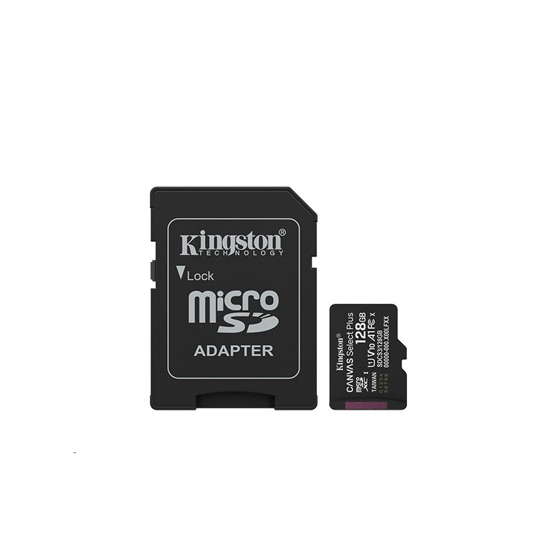 Kingston paměťová karta 128GB Canvas Select Plus Gen 3 microSDXC 150R A1 C10 Card + ADP