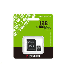 Kingston paměťová karta 128GB Canvas Select Plus Gen 3 microSDXC 150R A1 C10 Card + ADP