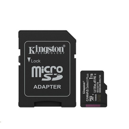Kingston paměťová karta 1TB Canvas Select Plus Gen 3 microSDXC 150R A1 C10 Card + ADP