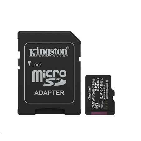 Kingston paměťová karta 256GB Canvas Select Plus Gen 3 microSDXC 150R A1 C10 Card + ADP