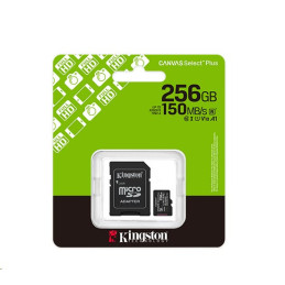 Kingston paměťová karta 256GB Canvas Select Plus Gen 3 microSDXC 150R A1 C10 Card + ADP