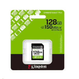 Kingston paměťová karta 128GB Canvas Select Plus Gen 3 SDXC 150R U1 UHS-I C10 V10