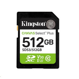 Kingston paměťová karta 512GB Canvas Select Plus Gen 3 SDXC 150R U1 UHS-I C10 V10