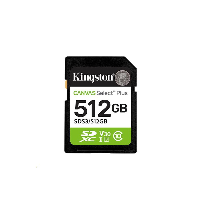 Kingston paměťová karta 512GB Canvas Select Plus Gen 3 SDXC 150R U1 UHS-I C10 V10