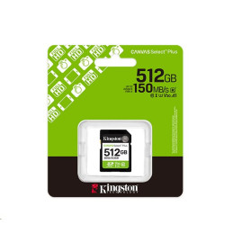 Kingston paměťová karta 512GB Canvas Select Plus Gen 3 SDXC 150R U1 UHS-I C10 V10
