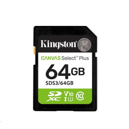 Kingston paměťová karta 64GB Canvas Select Plus Gen 3 SDXC 150R U1 UHS-I C10 V10