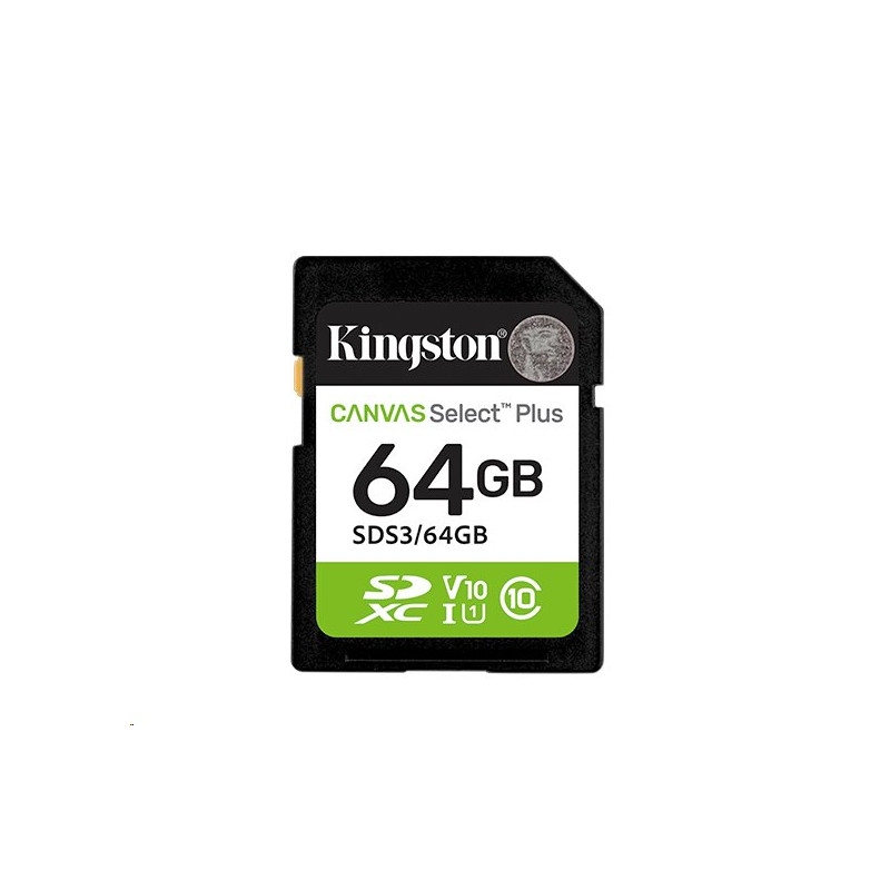 Kingston paměťová karta 64GB Canvas Select Plus Gen 3 SDXC 150R U1 UHS-I C10 V10